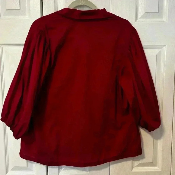 Vintage Carefree Fashions Burgundy Blouse Button Down 3/4 Sleeve Made in USA - Picture 3 of 5